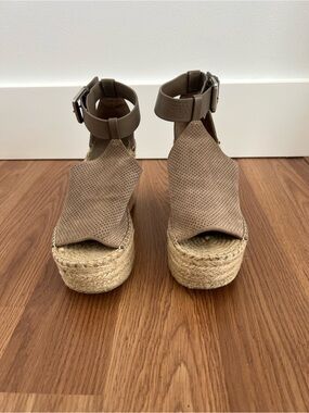 Marc Fischer Wedge Espadrille Sandals in Taupe with Ankle Strap